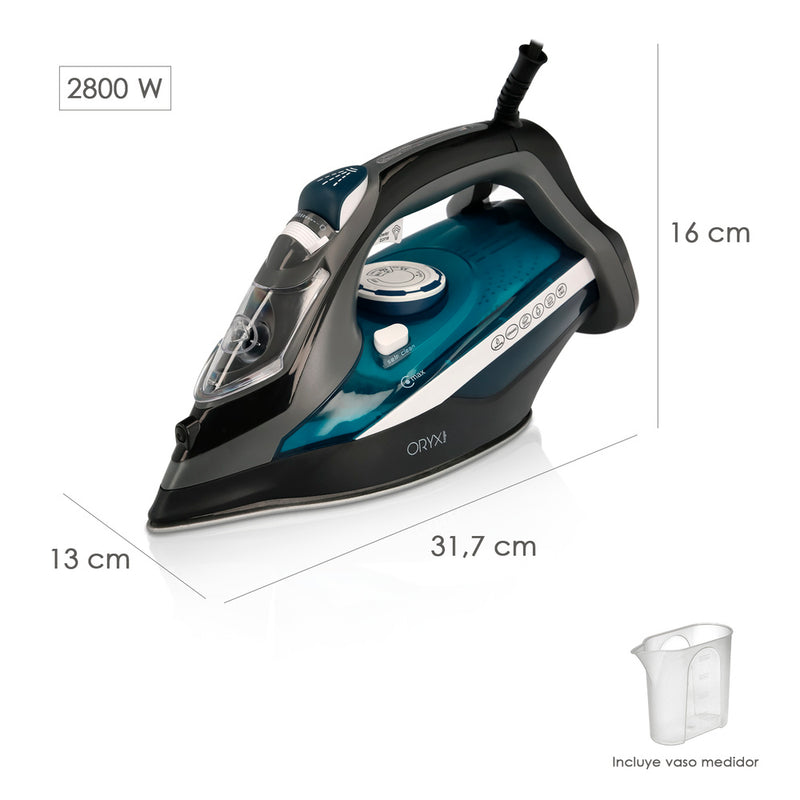 Plancha de vapor profesional 2.800 watt. vapor constante y golpe de vapor, suela cerámica, vapor vertical, sistema antical,