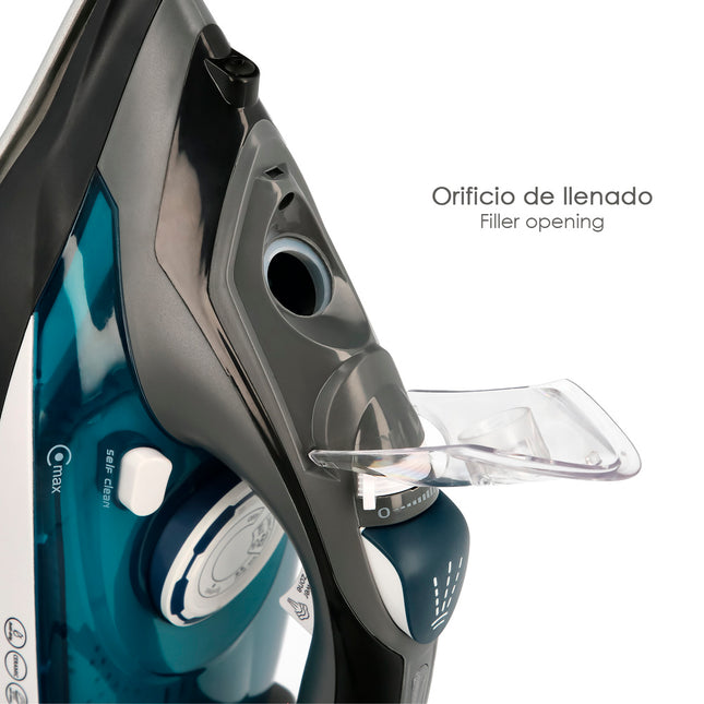 Plancha de vapor profesional 2.800 watt. vapor constante y golpe de vapor, suela cerámica, vapor vertical, sistema antical,