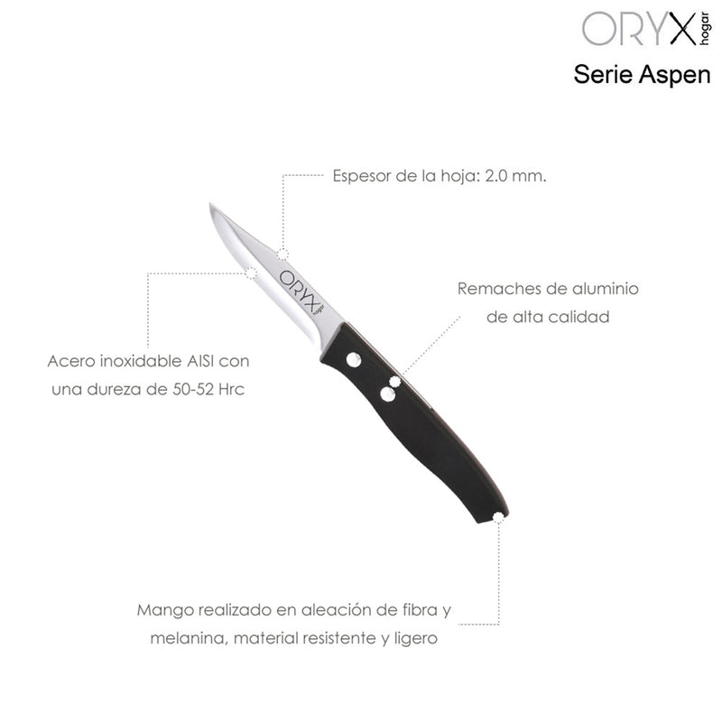 Cuchillo aspen mondador hoja acero inoxidable 8 cm. negro