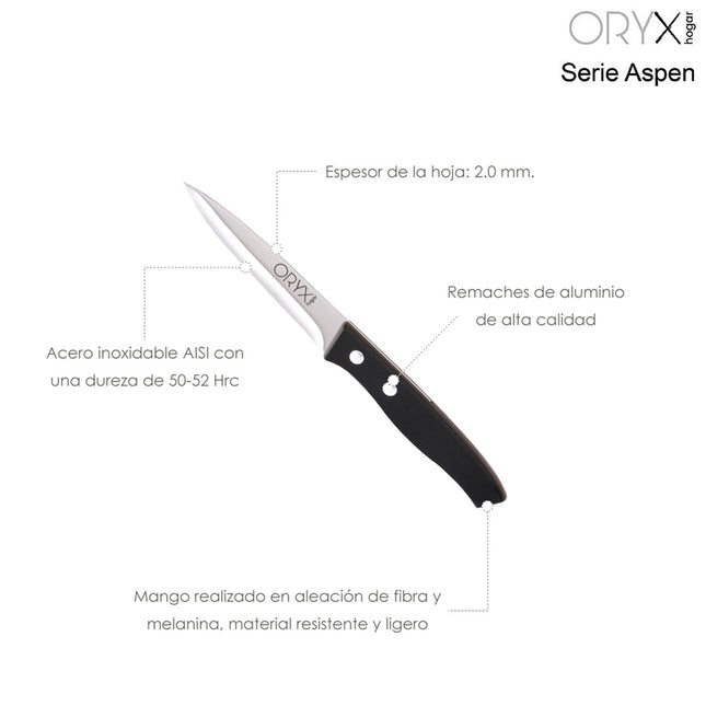 Cuchillo aspen patatero hoja acero inoxidable 10 cm. negro