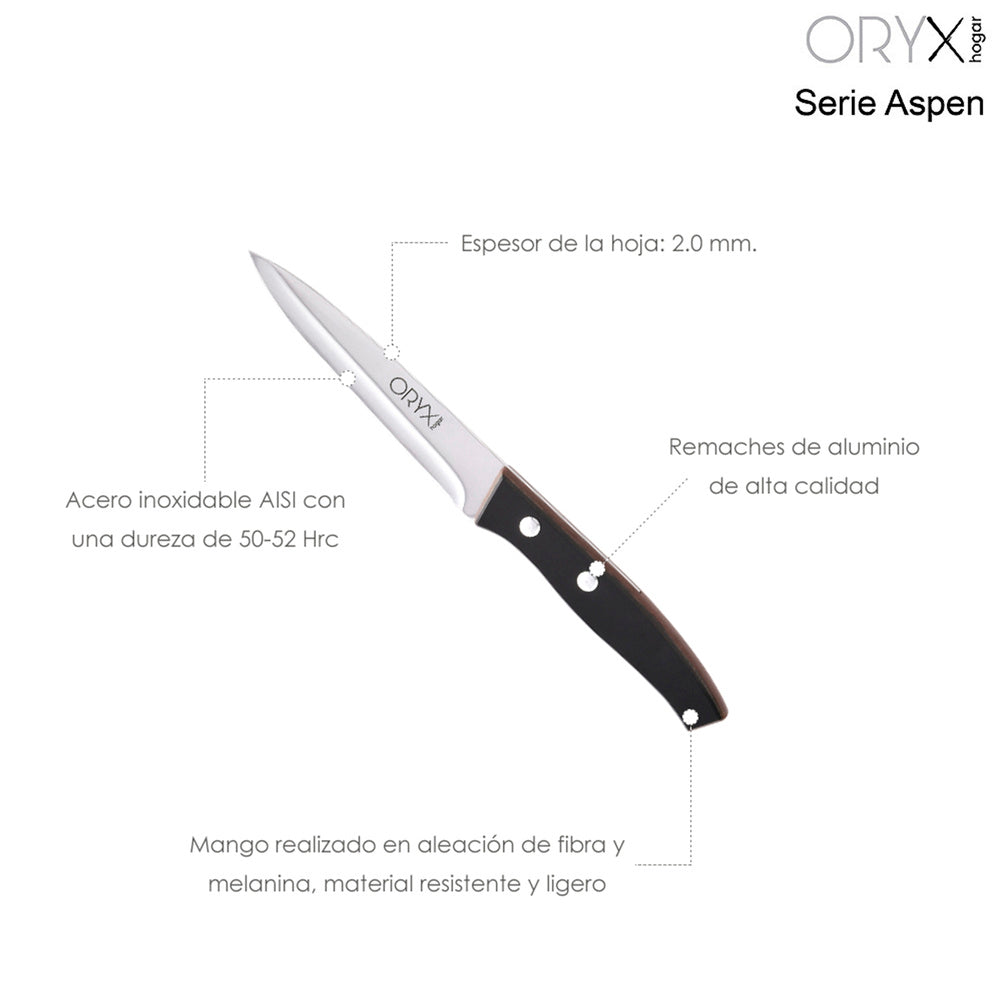 Cuchillo aspen cocina hoja acero inoxidable 12 cm negro