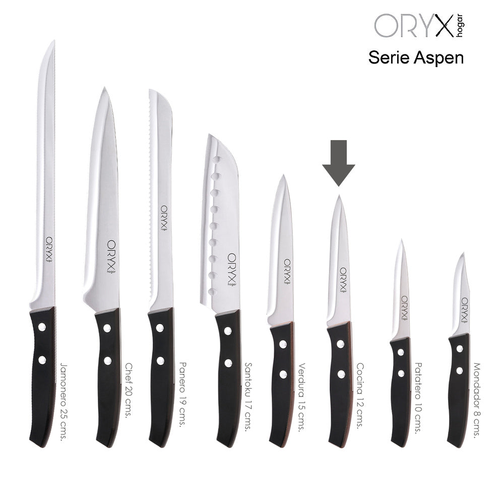 Cuchillo aspen cocina hoja acero inoxidable 12 cm negro