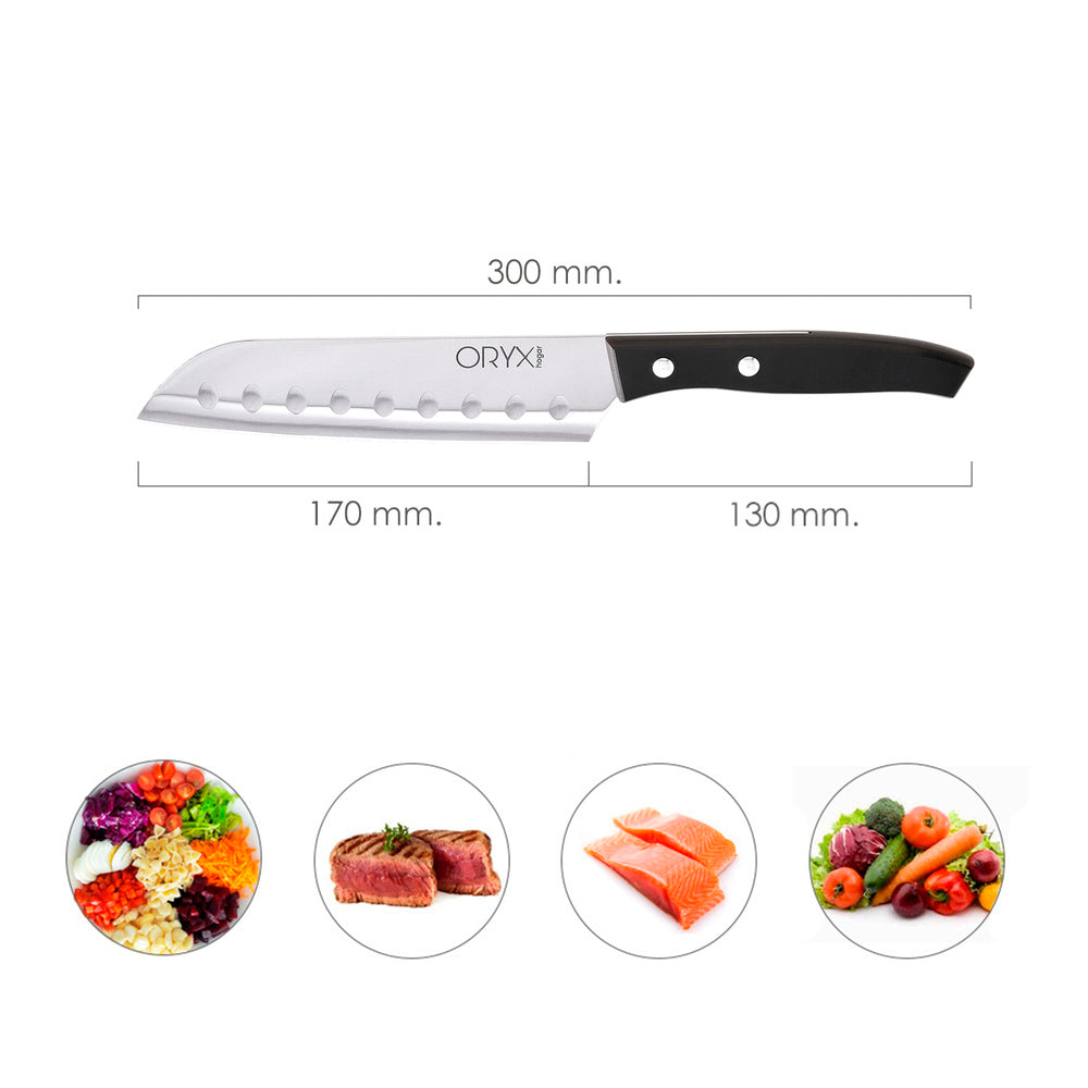 Cuchillo aspen santoku hoja acero inoxidable 17 cm negro