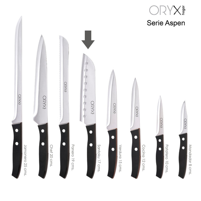 Cuchillo aspen santoku hoja acero inoxidable 17 cm. negro