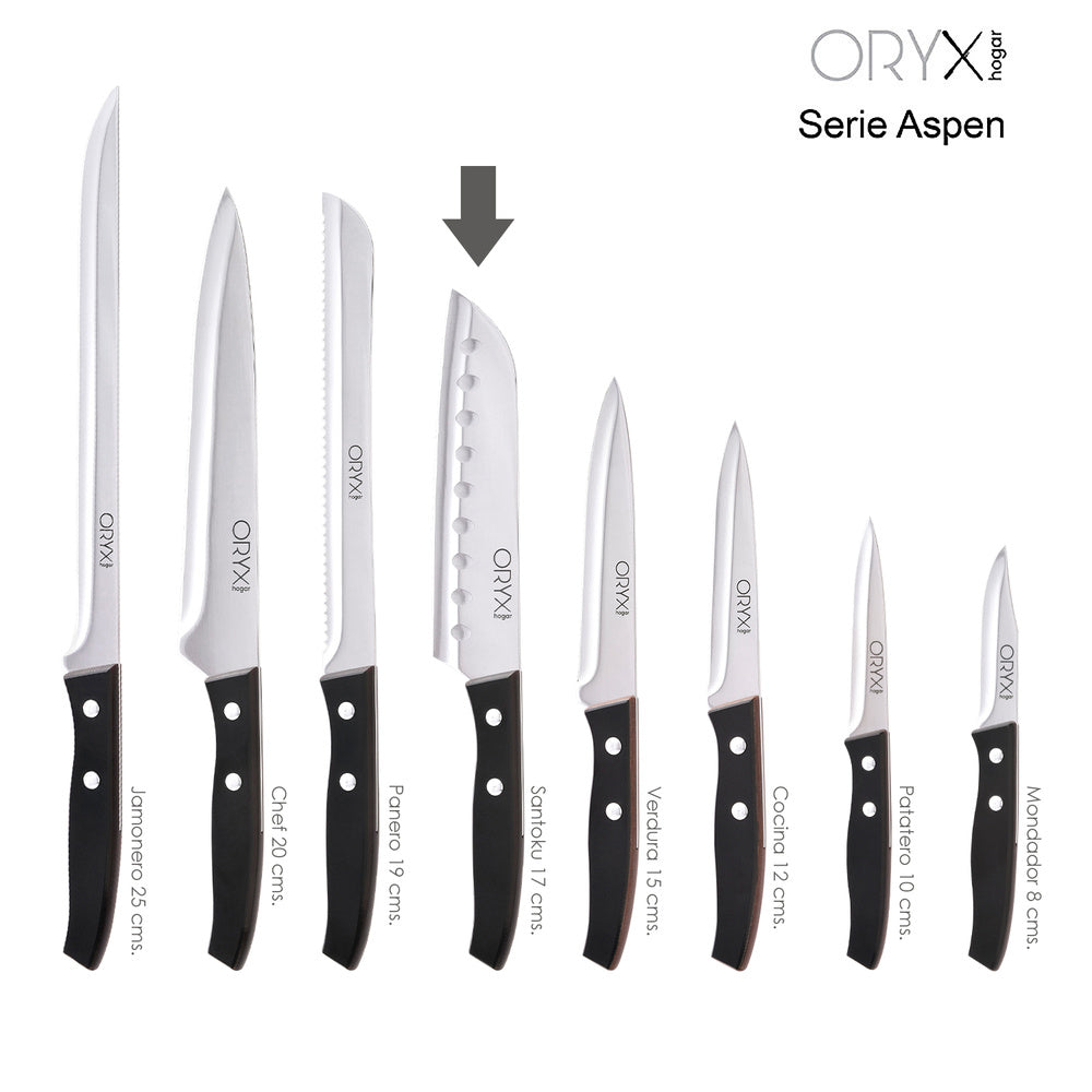 Cuchillo aspen santoku hoja acero inoxidable 17 cm negro