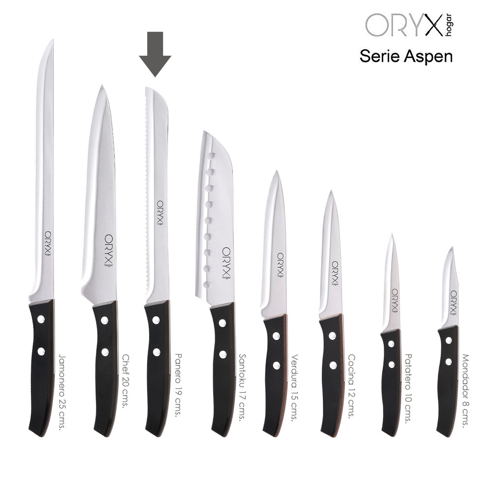 Cuchillo aspen panero hoja acero inoxidable 19 cm negro
