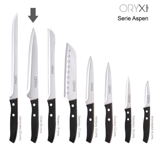 Cuchillo aspen cocinero / chef hoja acero inoxidable 20 cm. negro