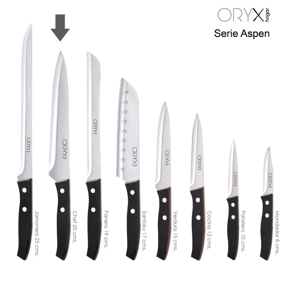 Cuchillo aspen cocinero / chef hoja acero inoxidable 20 cm negro