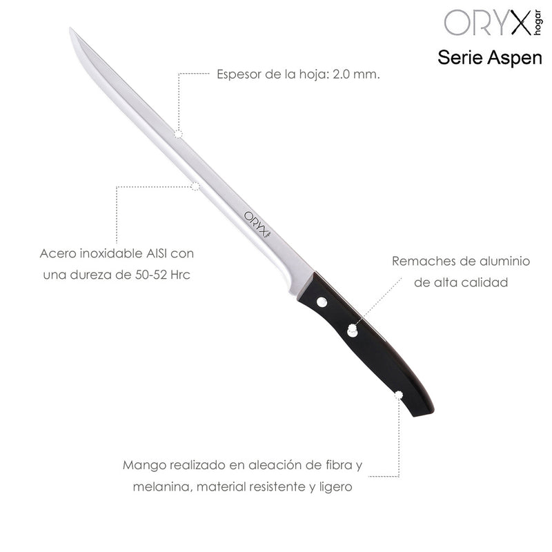 Cuchillo aspen jamonero hoja acero inoxidable 25 cm. negro