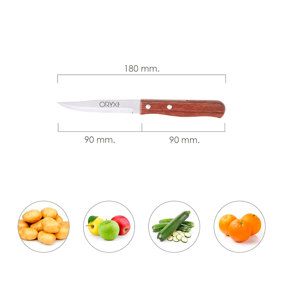 Cuchillo montana patatero hoja acero inoxidable 9 cm mango madera (blíster 3 piezas)
