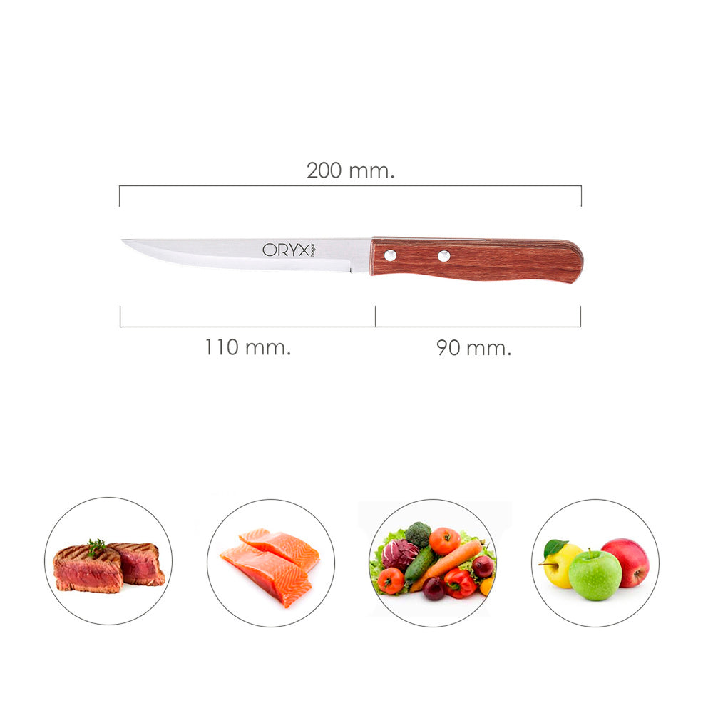 Cuchillo montana multiusos hoja lisa acero inoxidable 11 cm mango madera (blíster 3 piezas)