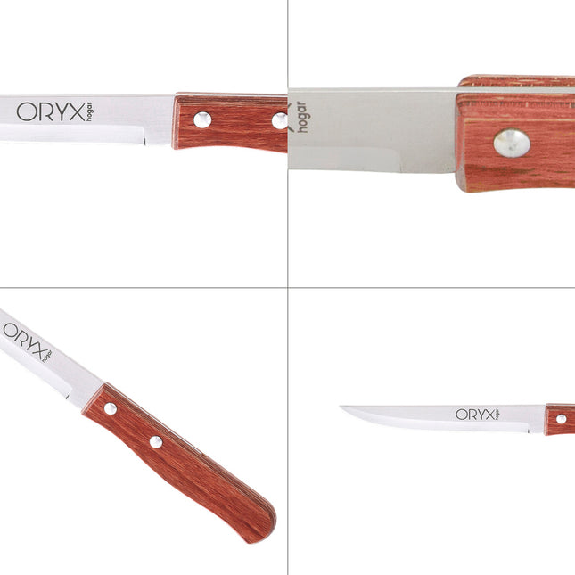Cuchillo montana multiusos hoja lisa acero inoxidable 11 cm. mango madera (blister 3 piezas)