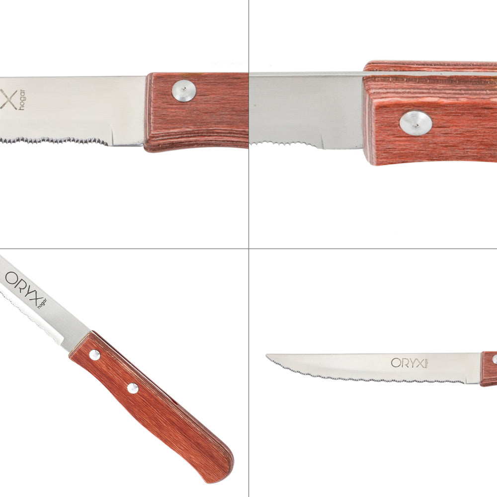 Cuchillo montana multiusos hoja sierra acero inoxidable 11 cm mango madera (blíster 3 piezas)