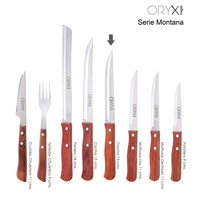 Cuchillo montana cocina hoja acero inoxidable 13 cm. mango madera