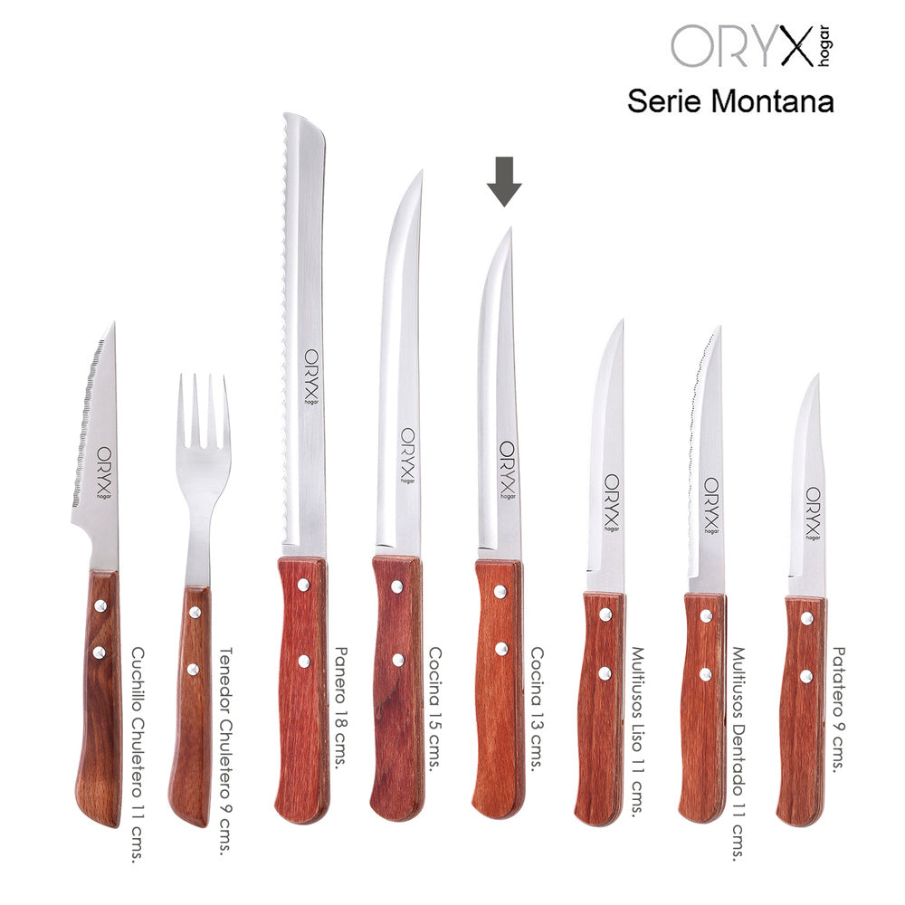 Cuchillo montana cocina hoja acero inoxidable 13 cm mango madera