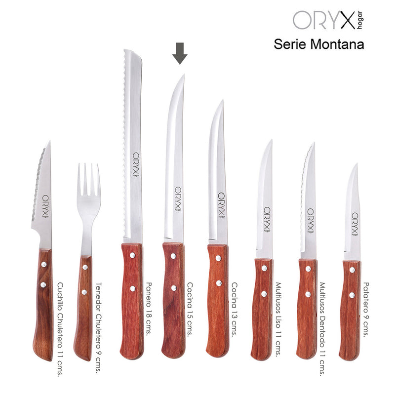 Cuchillo montana cocina hoja acero inoxidable 15 cm. mango madera