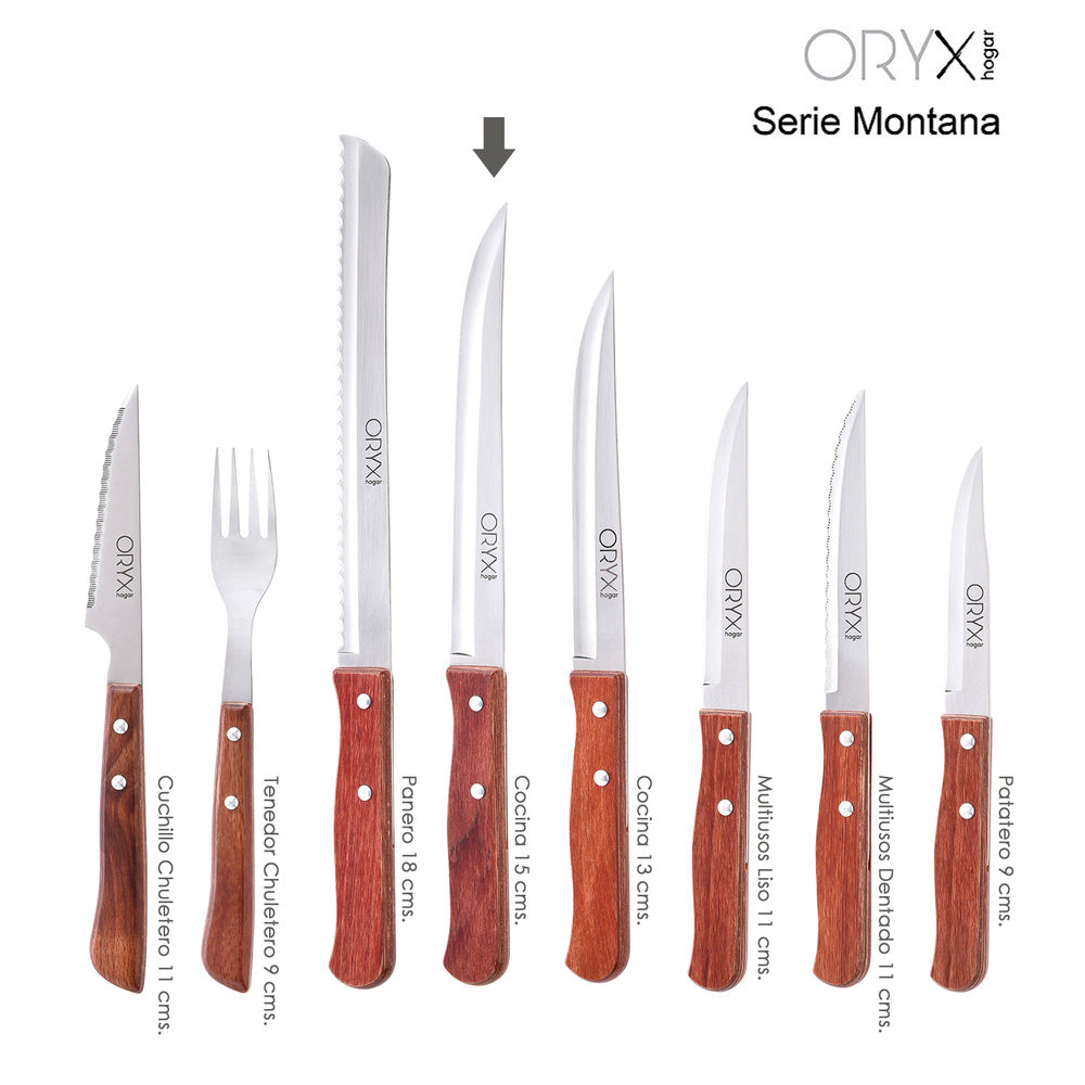 Cuchillo montana cocina hoja acero inoxidable 15 cm mango madera