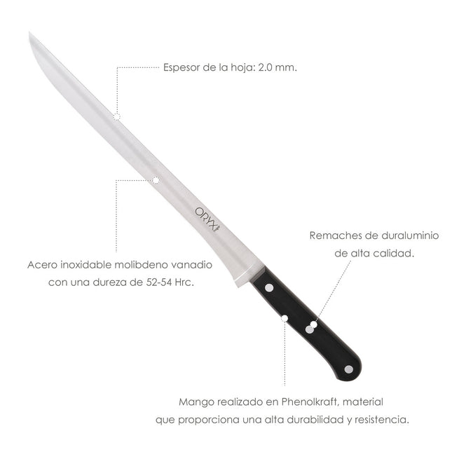 Cuchillo grenoble jamonero hoja acero inoxidable 25 cm. negro
