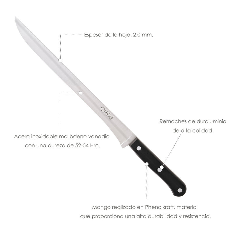 Cuchillo grenoble jamonero hoja acero inoxidable 25 cm. negro