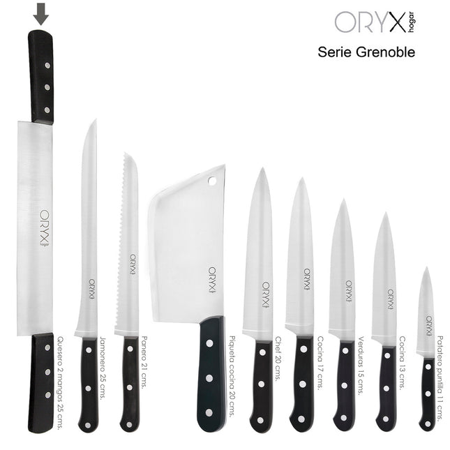 Cuchillo grenoble quesero 2 mangos hoja acero inoxidable 25 cm. negro