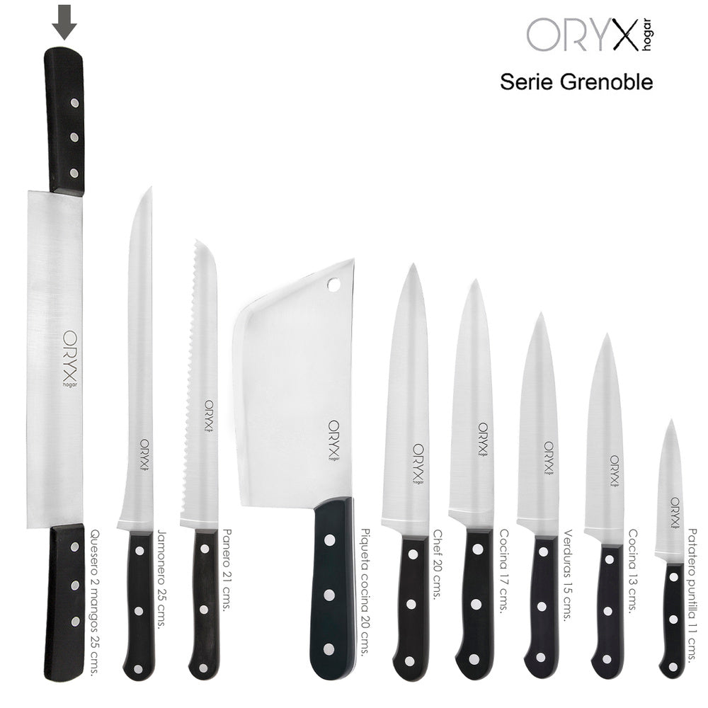 Cuchillo grenoble quesero 2 mangos hoja acero inoxidable 25 cm negro