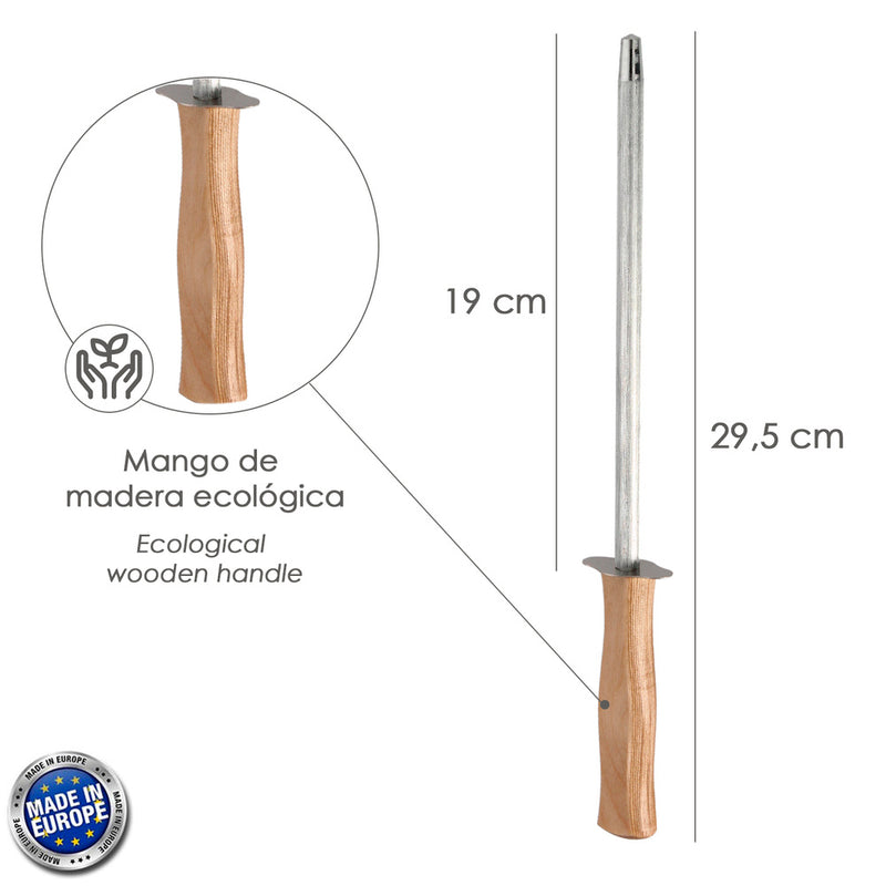 Chaira afiladora cocina 19 cm. mango madera. chaira afilador cuchillos / tijeras manual