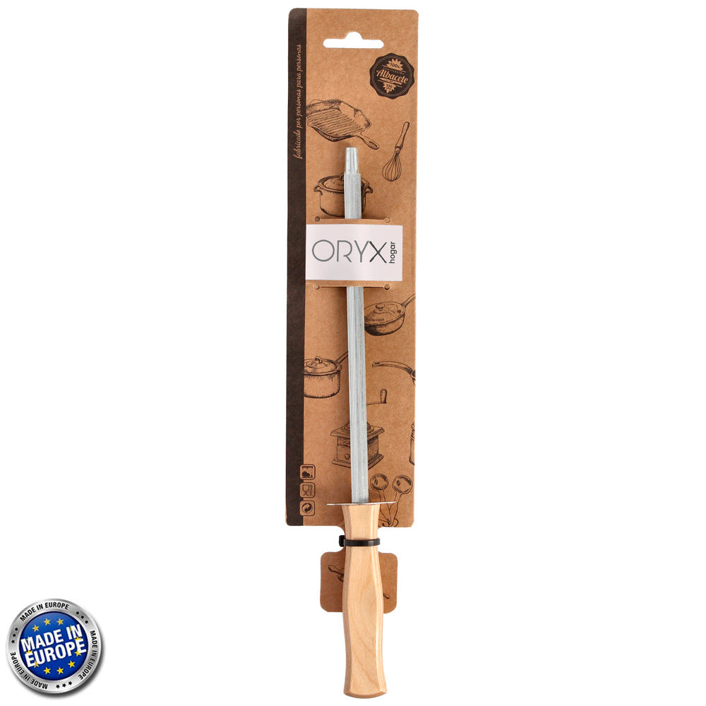 Chaira afiladora cocina 19 cm mango madera. Chaira afilador cuchillos / tijeras manual