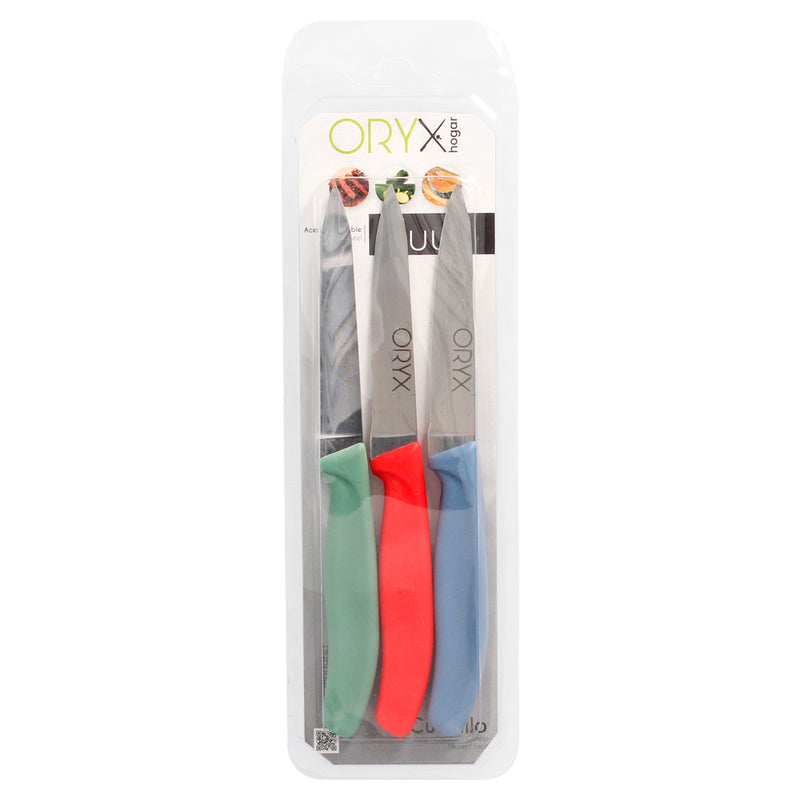 Cuchillo nuuk mondador hoja acero inoxidable 9 cm. colores surtidos (blister 3 piezas)