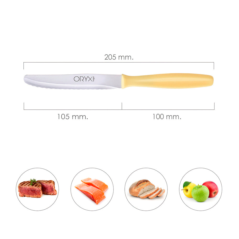Cuchillo mesa etna hoja sierra acero inoxidable 10 cm amarillo (blíster 6 piezas)
