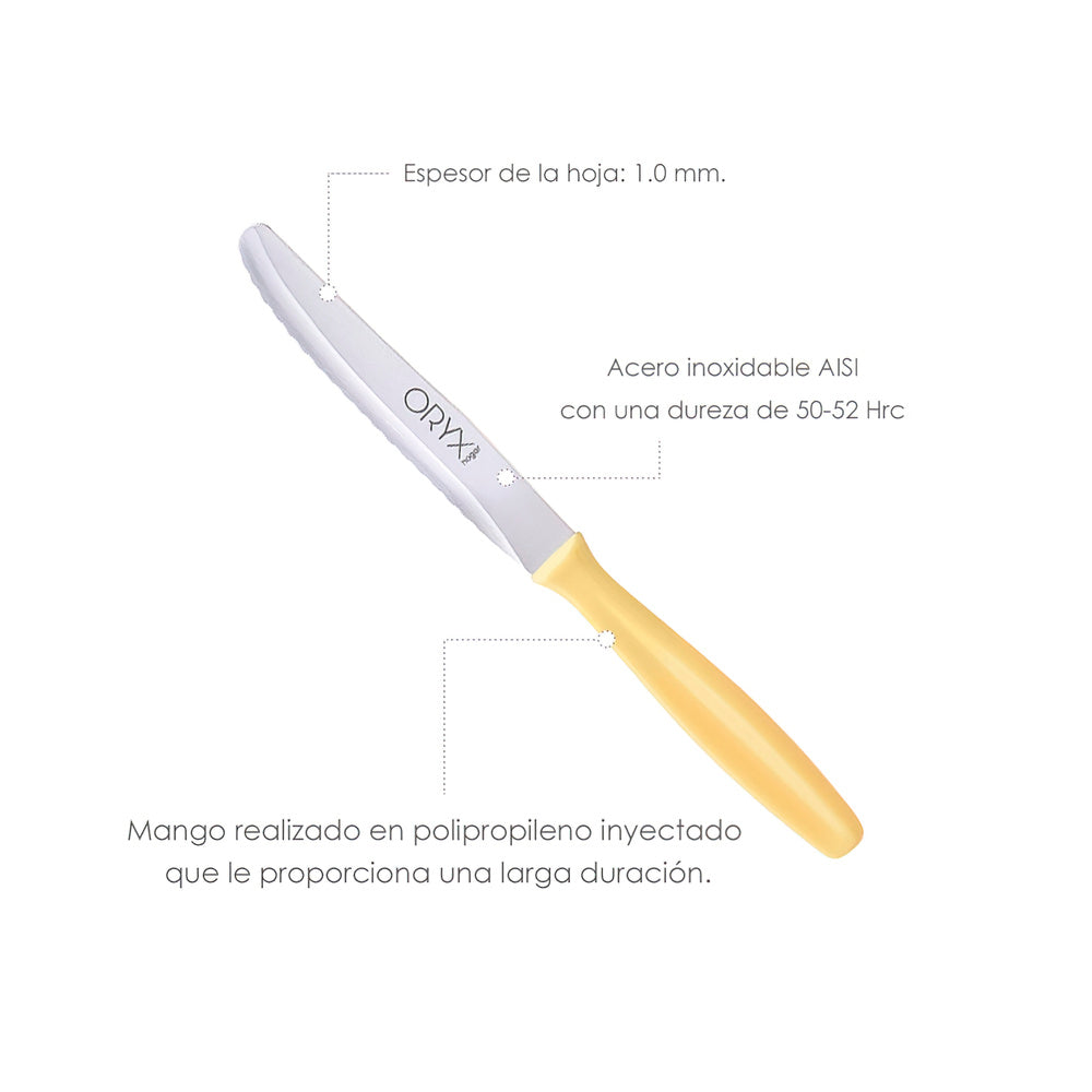 Etna table knife, serrated stainless steel blade, 10 cm, yellow (blister pack of 6)