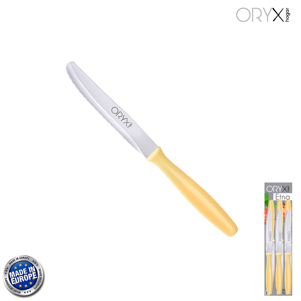 Cuchillo mesa etna hoja sierra acero inoxidable 10 cm amarillo (blíster 6 piezas)
