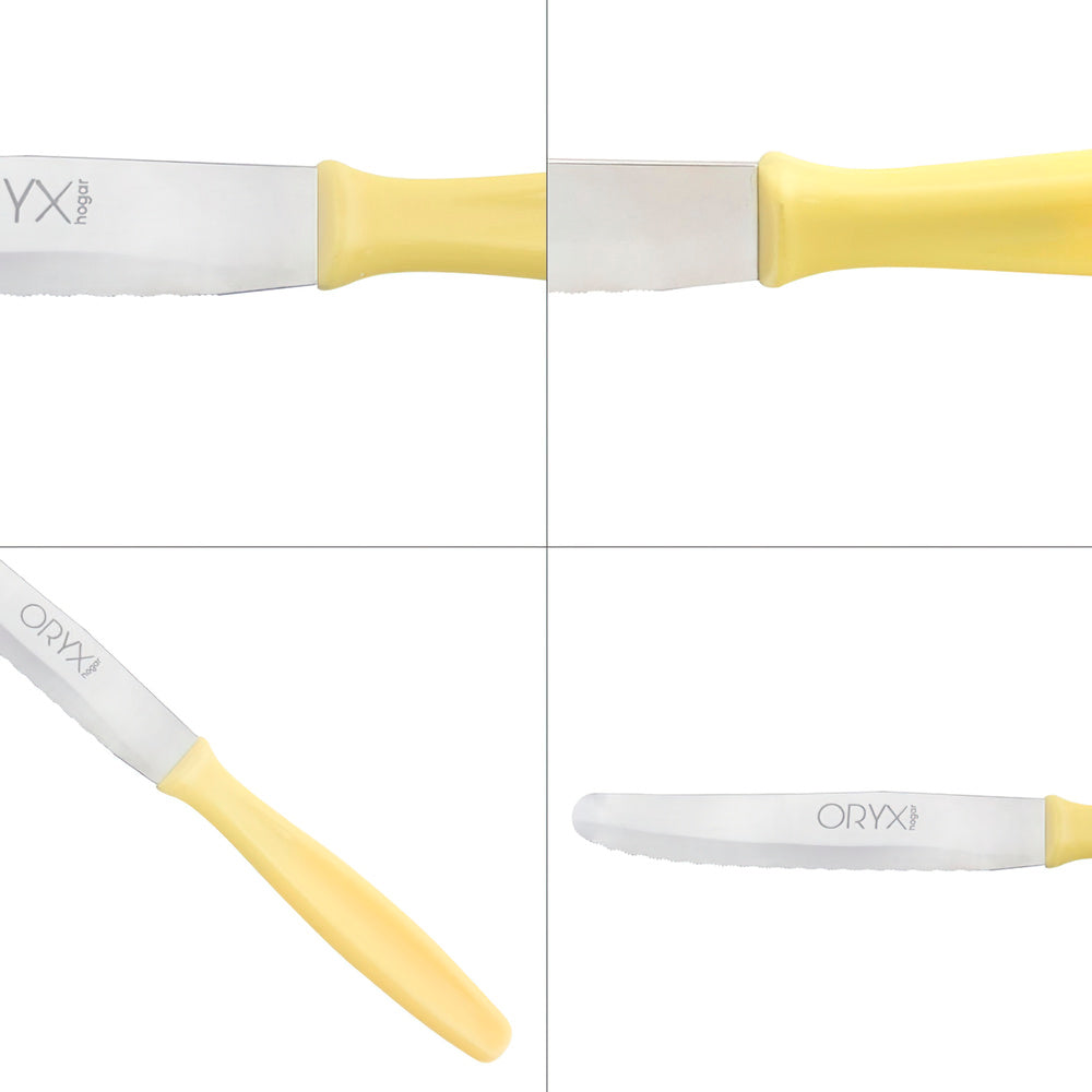 Cuchillo mesa etna hoja sierra acero inoxidable 10 cm amarillo (blíster 6 piezas)
