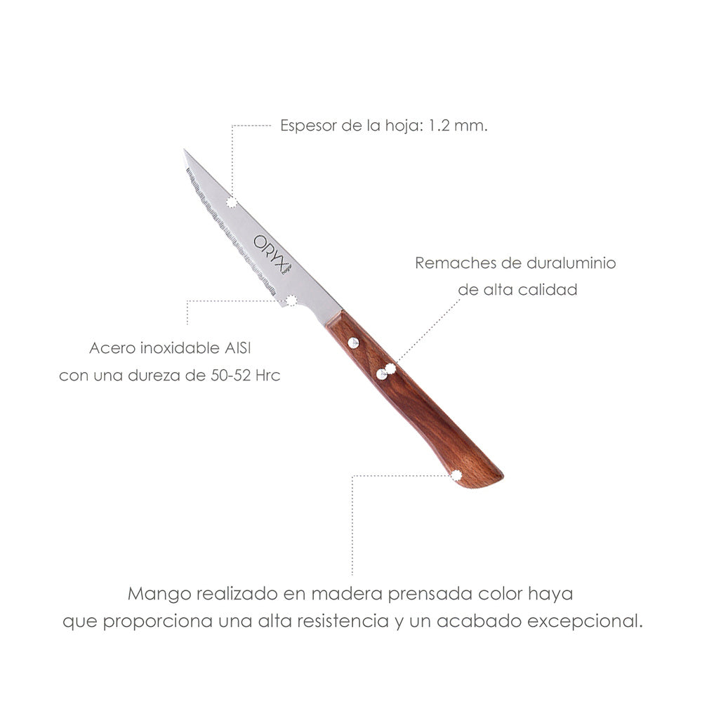 Cuchillo montana chuletero hoja acero inoxidable 9 cm mango madera (blíster 3 piezas)