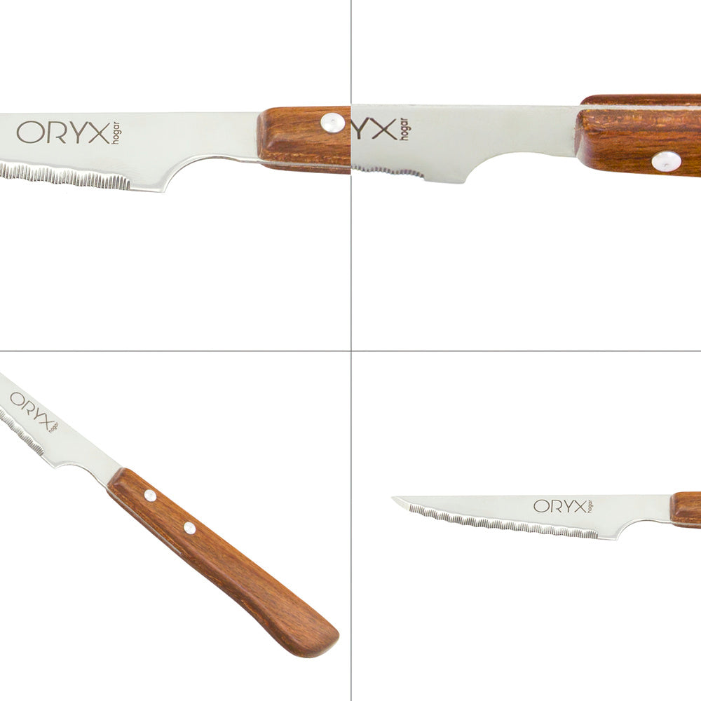 Cuchillo montana chuletero hoja acero inoxidable 9 cm mango madera (blíster 3 piezas)