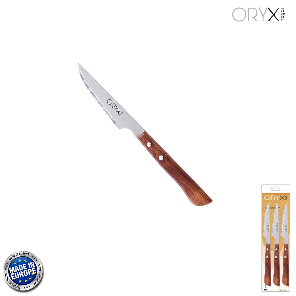 Cuchillo montana chuletero hoja acero inoxidable 9 cm mango madera (blíster 3 piezas)
