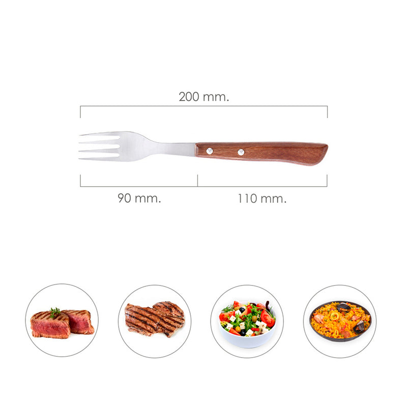 Tenedor montana chuletero acero inoxidable 9 cm. mango madera (blister 3 piezas)