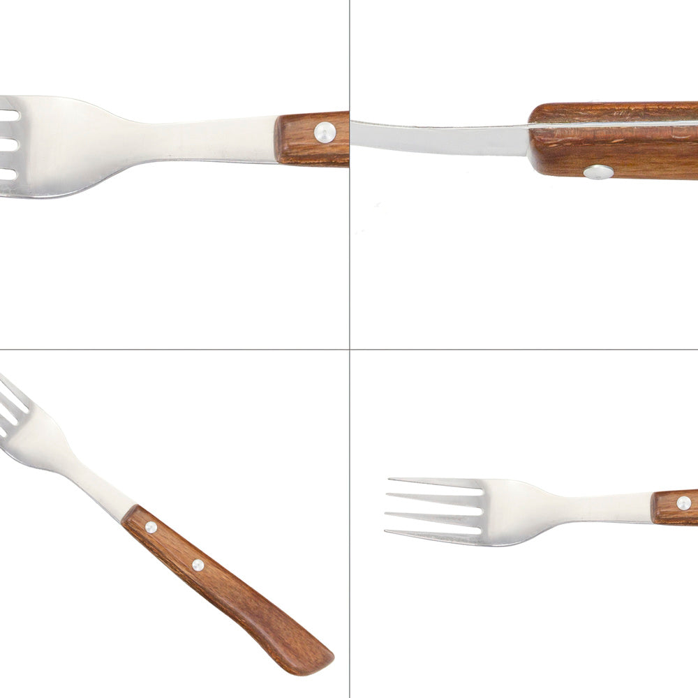 Tenedor montana chuletero acero inoxidable 9 cm mango madera (blíster 3 piezas)