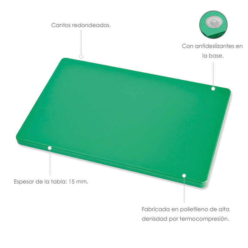 Tabla cortar polietileno 35x25x1,5 cm.  color verde
