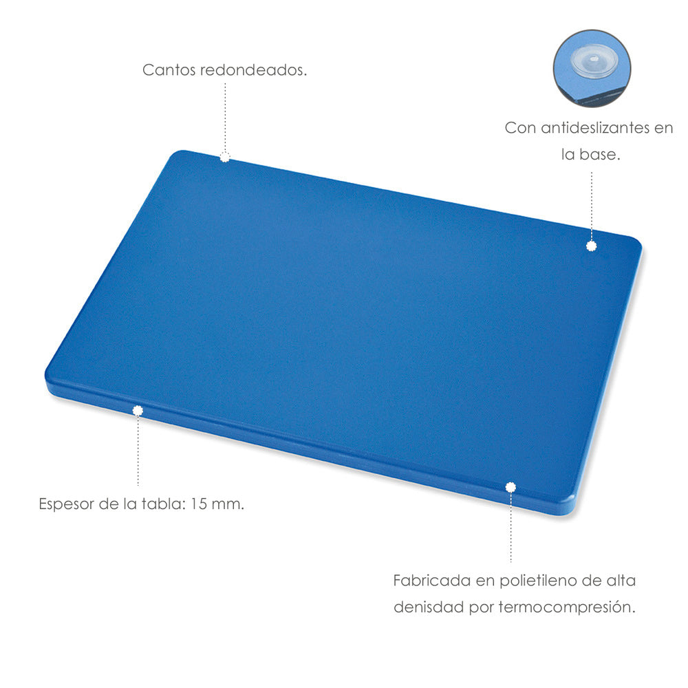 Tabla cortar polietileno 35x25x1,5 cm  color azul