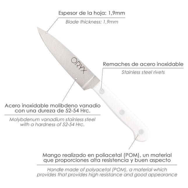 Cuchillo husky pelador 11 cm. hoja acero inoxidable, cuchillo verduras, cuchillo cortar verduras mango ergonomico blanco