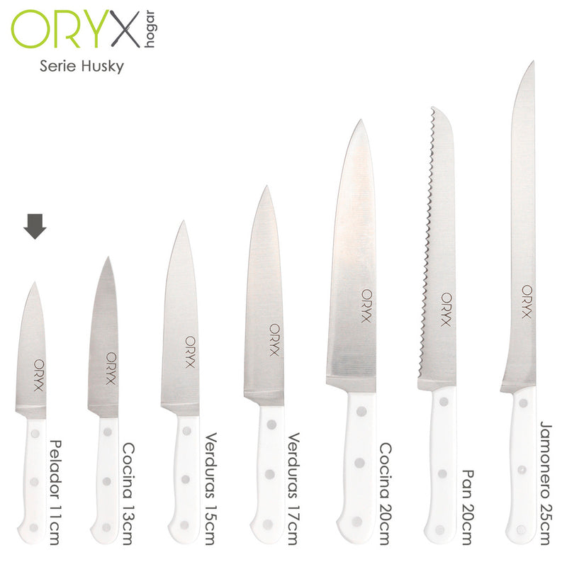Cuchillo husky pelador 11 cm. hoja acero inoxidable, cuchillo verduras, cuchillo cortar verduras mango ergonomico blanco
