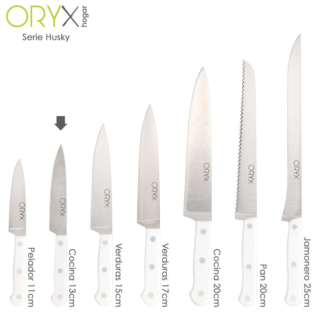 Cuchillo husky cocina 13 cm. hoja acero inoxidable, cuchillo carne, cuchillo pescado, cuchillo chef, mango ergonomico blanco