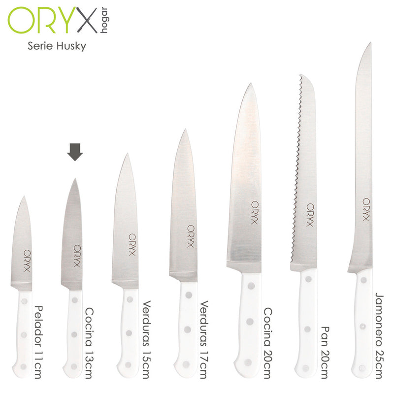 Cuchillo husky cocina 13 cm. hoja acero inoxidable, cuchillo carne, cuchillo pescado, cuchillo chef, mango ergonomico blanco