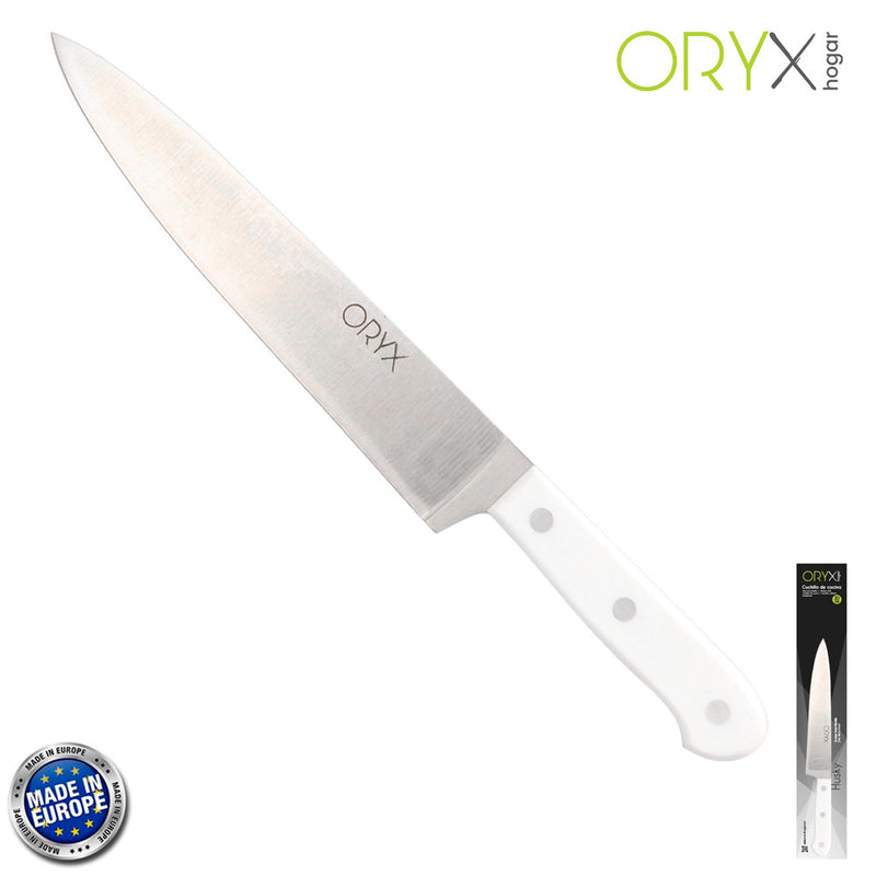 Cuchillo husky cocina 20 cm. hoja acero inoxidable, cuchillo carne, cuchillo pescado, cuchillo chef, mango ergonomico blanco