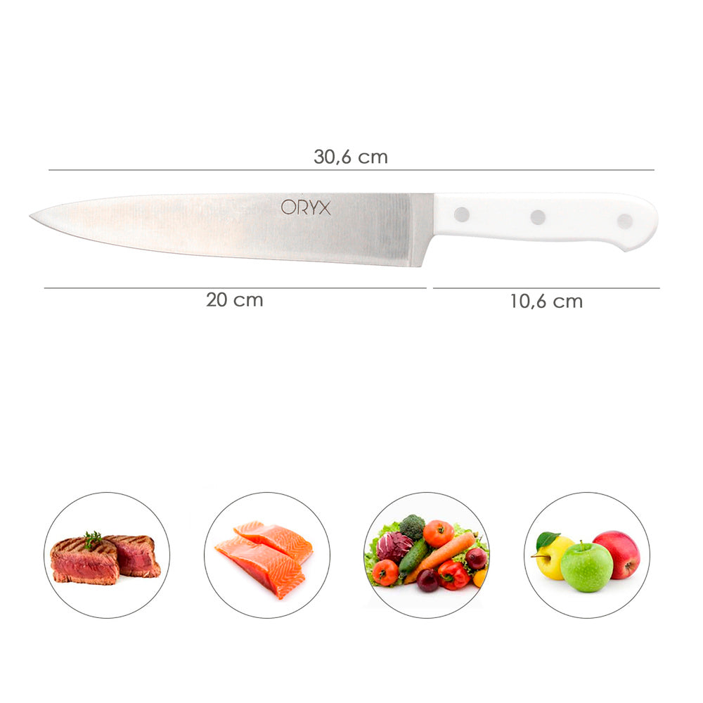 Cuchillo husky cocina 20 cm hoja acero inoxidable, cuchillo carne, cuchillo pescado, cuchillo chef, mango ergonómico blanco