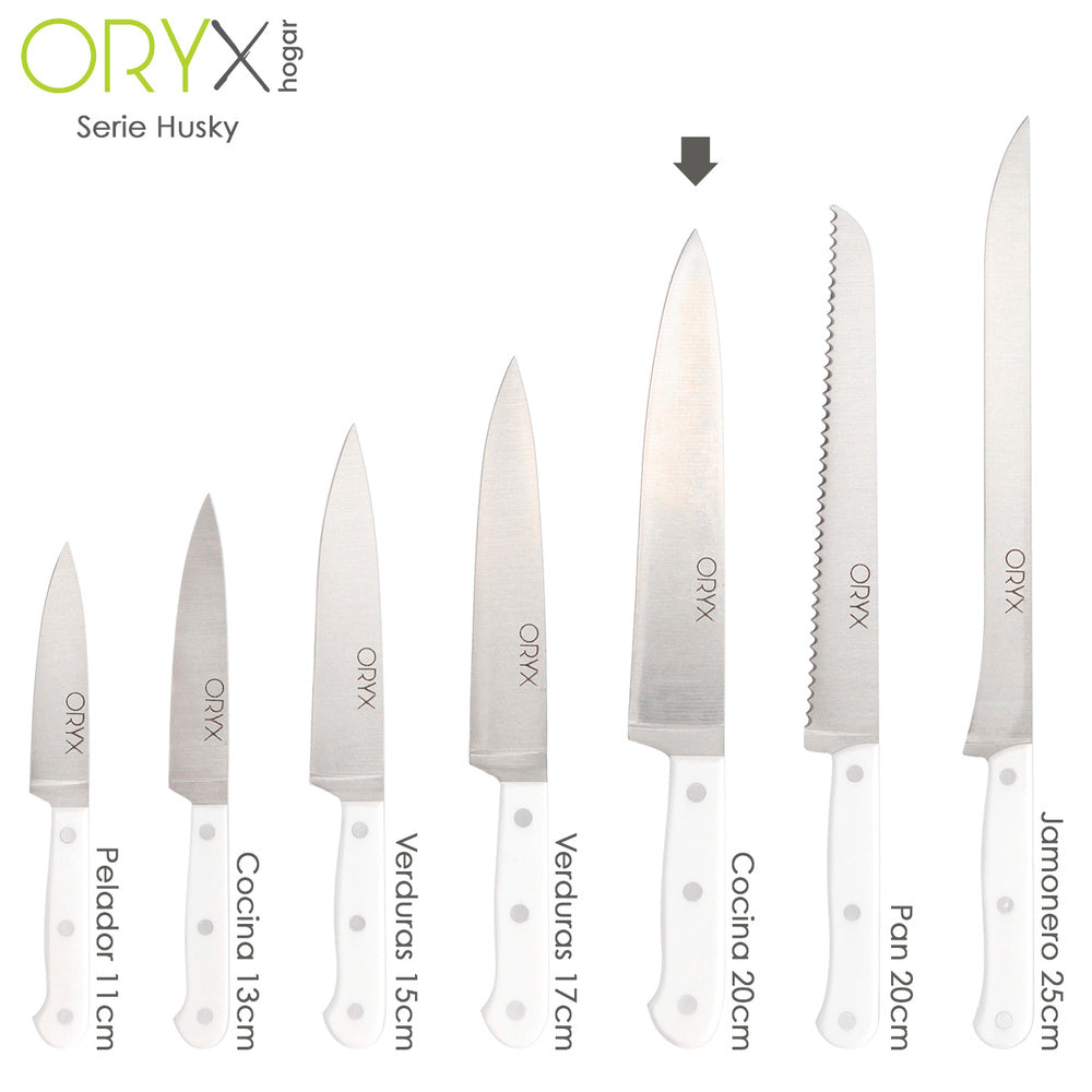 Cuchillo husky cocina 20 cm hoja acero inoxidable, cuchillo carne, cuchillo pescado, cuchillo chef, mango ergonómico blanco