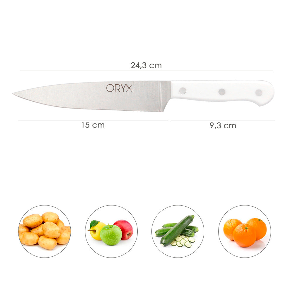 Cuchillo husky verduras 15 cm hoja acero inoxidable, cuchillo verduras, cuchillo cortar verduras mango ergonómico blanco