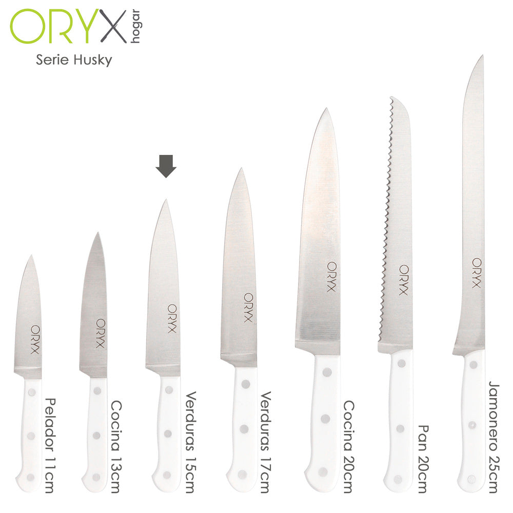 Cuchillo husky verduras 15 cm hoja acero inoxidable, cuchillo verduras, cuchillo cortar verduras mango ergonómico blanco