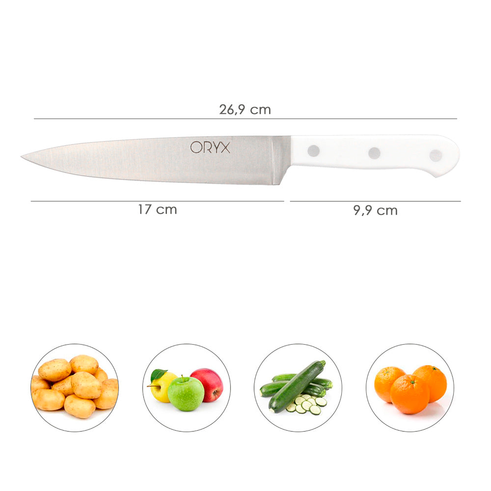 Cuchillo husky verduras 17 cm hoja acero inoxidable, cuchillo verduras, cuchillo cortar verduras mango ergonómico blanco