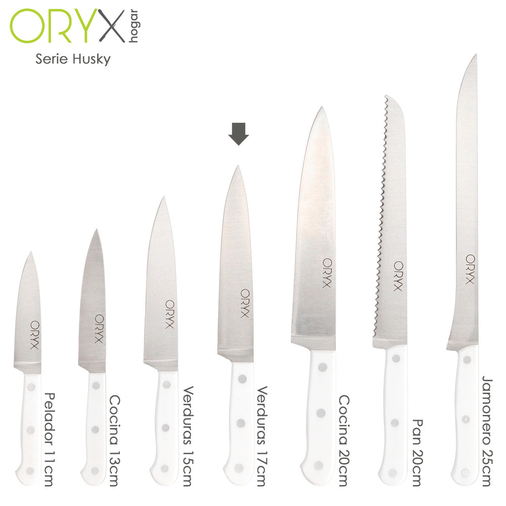 Cuchillo husky verduras 17 cm hoja acero inoxidable, cuchillo verduras, cuchillo cortar verduras mango ergonómico blanco